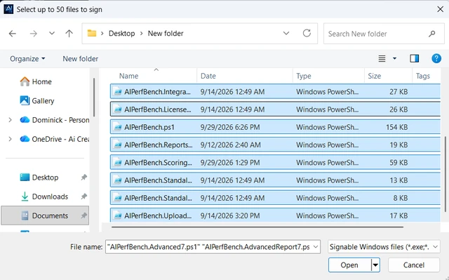 ArtifactTrust Pro GUI screenshot: Use the familiar Windows file picker.